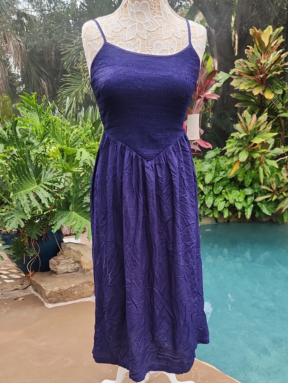 Navy Blue Smocked Sundress